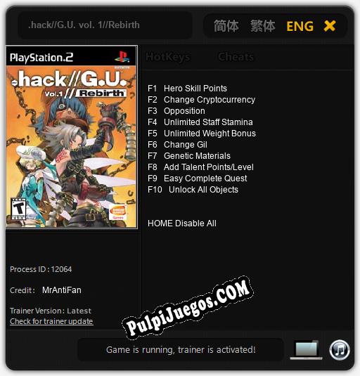 .hack//G.U. vol. 1//Rebirth: Treinador (V1.0.6)