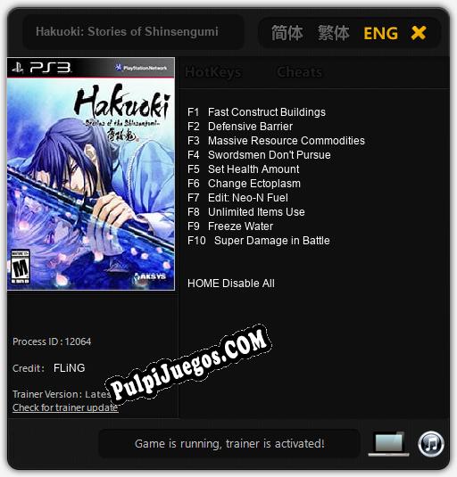 Hakuoki: Stories of Shinsengumi: Cheats, Trainer +10 [FLiNG]