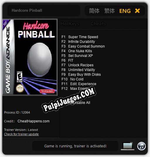 Entrenador liberado a Hardcore Pinball [v1.0.6]