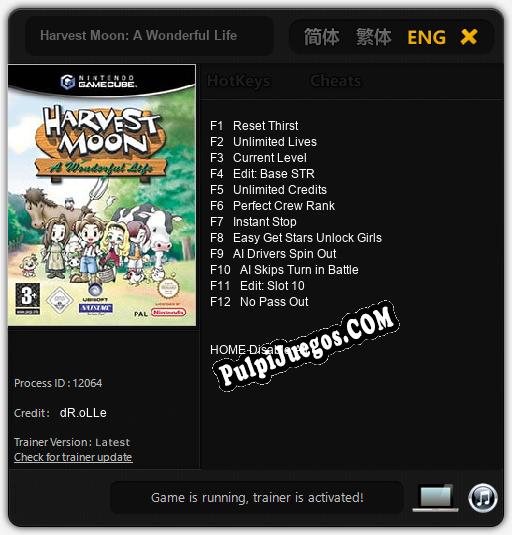 Harvest Moon: A Wonderful Life: Trainer +12 [v1.2]