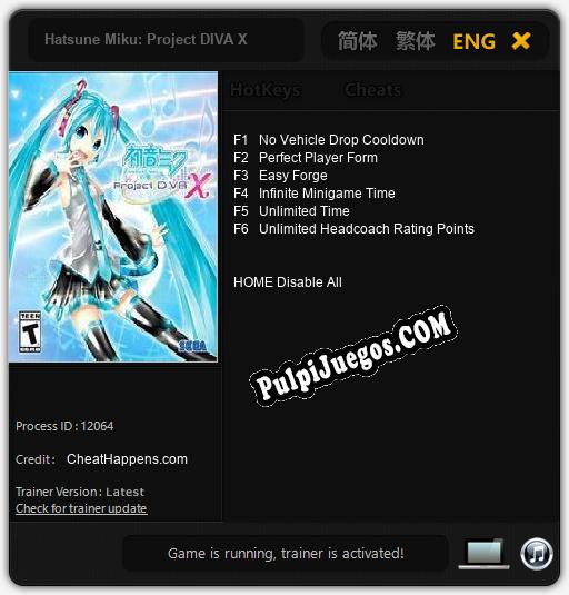 Hatsune Miku: Project DIVA X: Trainer +6 [v1.4]