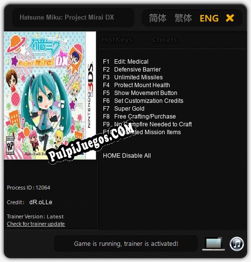 Hatsune Miku: Project Mirai DX: Treinador (V1.0.91)