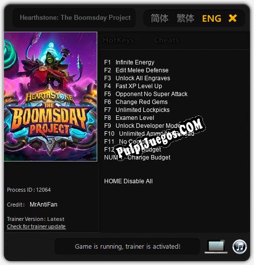 Entrenador liberado a Hearthstone: The Boomsday Project [v1.0.6]