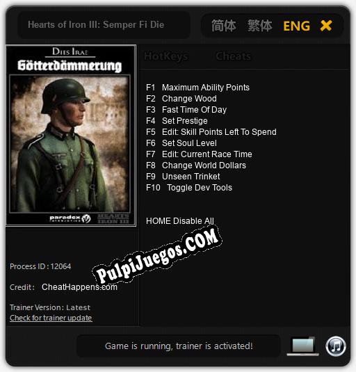 Hearts of Iron III: Semper Fi Dies Irae Götterdämmerung: Cheats, Trainer +10 [CheatHappens.com]