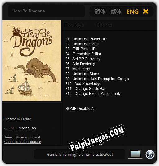 Entrenador liberado a Here Be Dragons [v1.0.8]