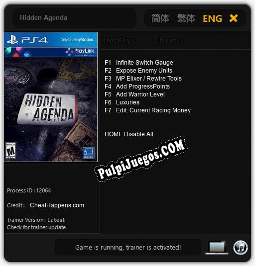 Entrenador liberado a Hidden Agenda [v1.0.5]