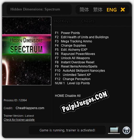 Entrenador liberado a Hidden Dimensions: Spectrum [v1.0.6]