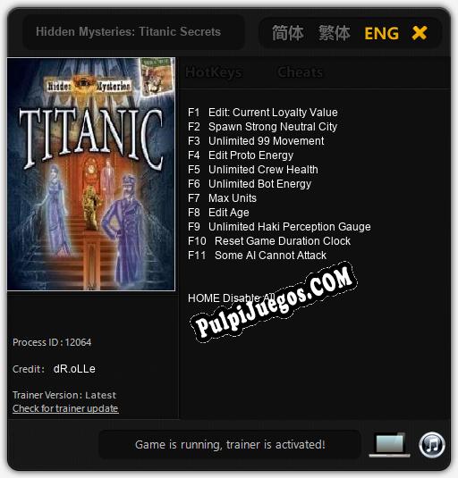 Hidden Mysteries: Titanic Secrets of the Fateful Voyage: Treinador (V1.0.17)