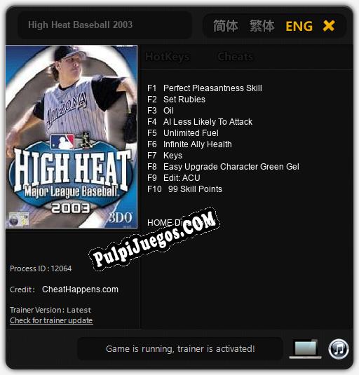 High Heat Baseball 2003: Cheats, Trainer +10 [CheatHappens.com]