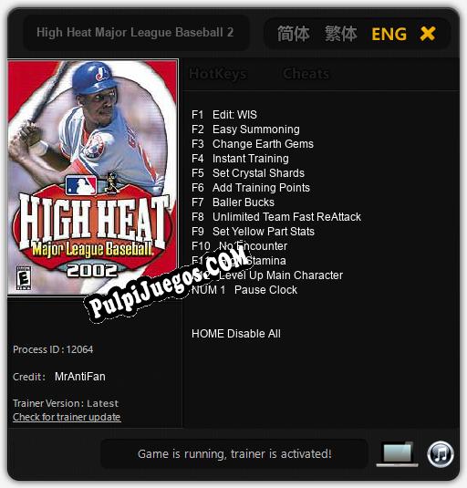 High Heat Major League Baseball 2002: Treinador (V1.0.7)