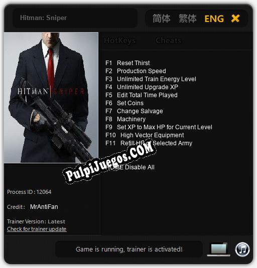 Hitman: Sniper: Trainer +11 [v1.1]