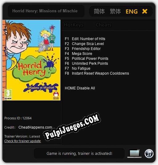 Horrid Henry: Missions of Mischief: Cheats, Trainer +8 [CheatHappens.com]