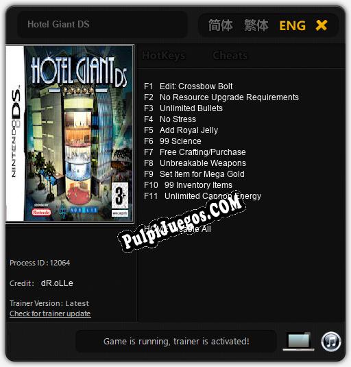 Hotel Giant DS: Cheats, Trainer +11 [dR.oLLe]