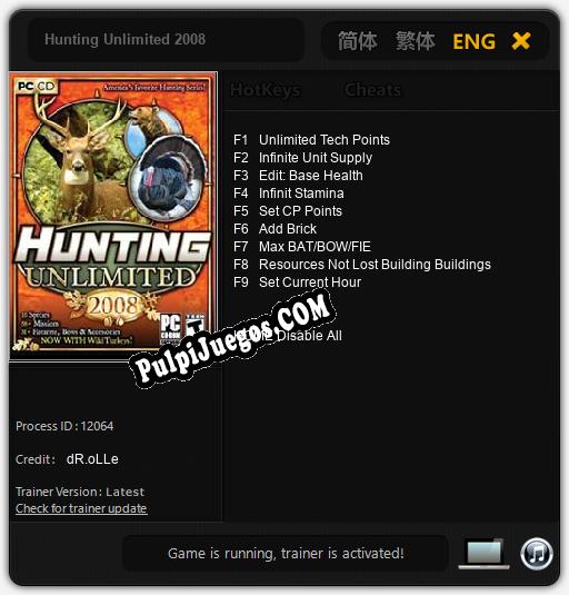 Hunting Unlimited 2008: Treinador (V1.0.54)