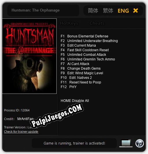 Huntsman: The Orphanage: Trainer +12 [v1.5]