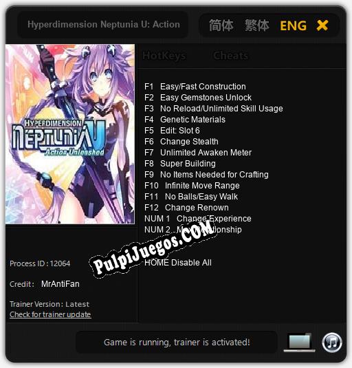 Hyperdimension Neptunia U: Action Unleashed: Trainer +14 [v1.9]