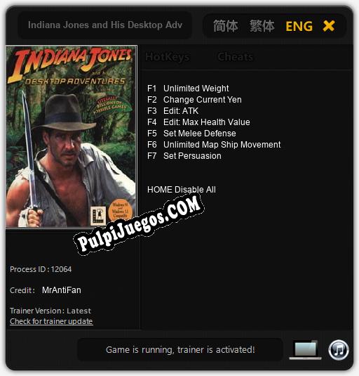 Indiana Jones and His Desktop Adventures: Treinador (V1.0.89)