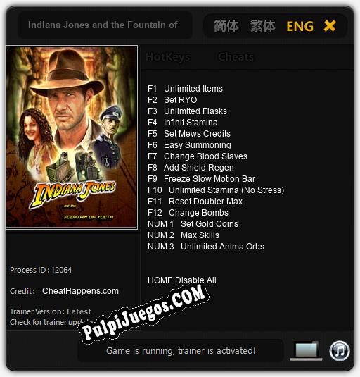 Entrenador liberado a Indiana Jones and the Fountain of Youth [v1.0.7]