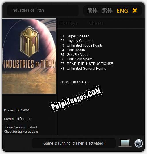 Industries of Titan: Cheats, Trainer +8 [dR.oLLe]