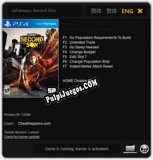 inFamous: Second Son: Treinador (V1.0.73)