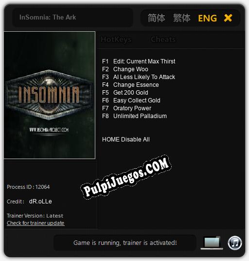 InSomnia: The Ark: Treinador (V1.0.23)