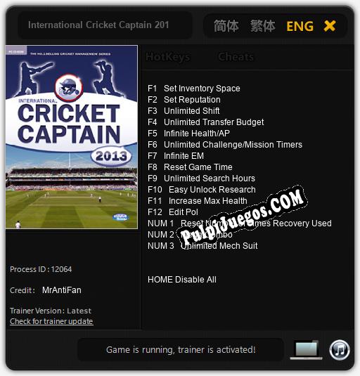 Entrenador liberado a International Cricket Captain 2013 [v1.0.5]