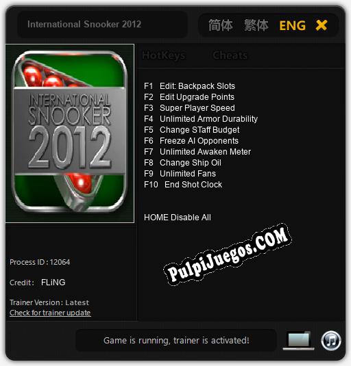 Entrenador liberado a International Snooker 2012 [v1.0.2]