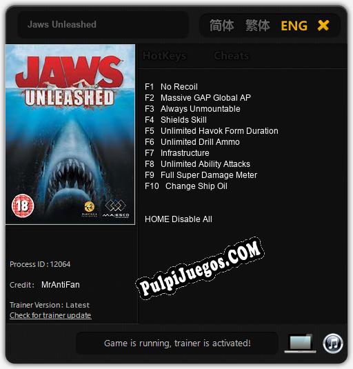 Jaws Unleashed: Treinador (V1.0.90)