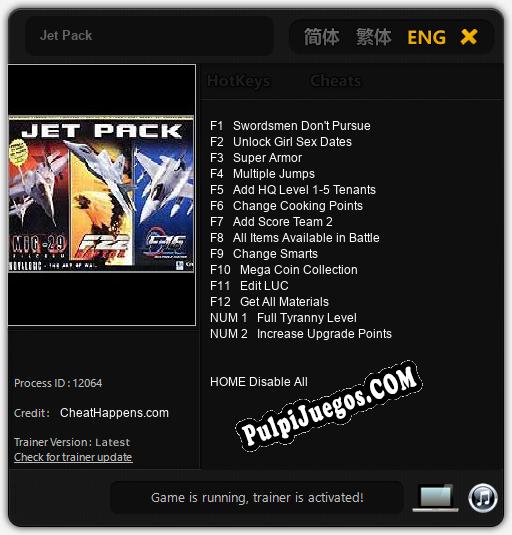 Entrenador liberado a Jet Pack [v1.0.8]