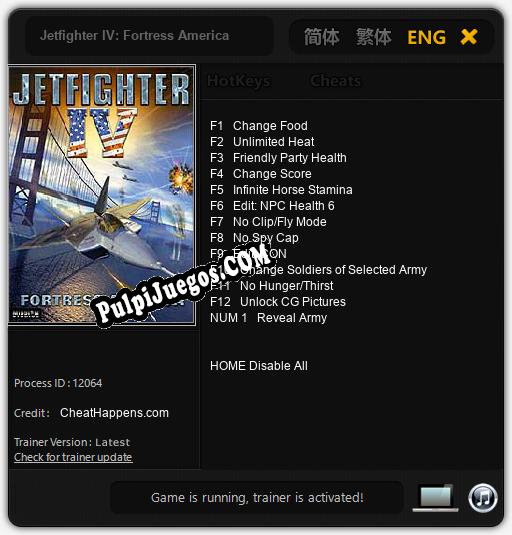 Jetfighter IV: Fortress America: Treinador (V1.0.82)