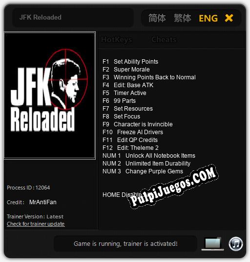 JFK Reloaded: Cheats, Trainer +15 [MrAntiFan]