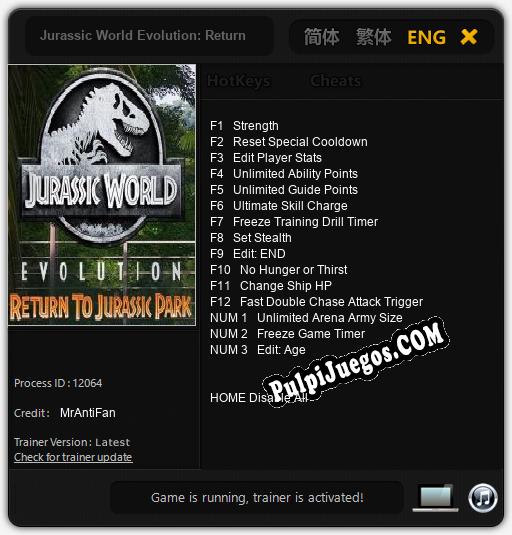 Entrenador liberado a Jurassic World Evolution: Return to Jurassic Park [v1.0.5]