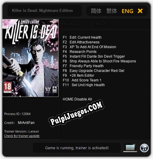 Entrenador liberado a Killer is Dead: Nightmare Edition [v1.0.9]