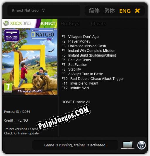 Kinect Nat Geo TV: Cheats, Trainer +12 [FLiNG]