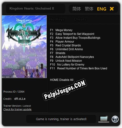 Kingdom Hearts: Unchained X: Treinador (V1.0.5)