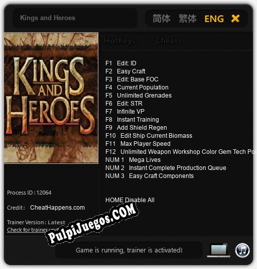 Kings and Heroes: Cheats, Trainer +15 [CheatHappens.com]