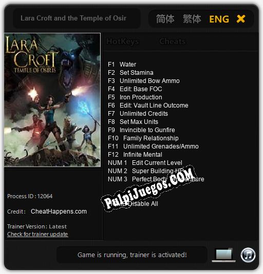 Entrenador liberado a Lara Croft and the Temple of Osiris [v1.0.5]