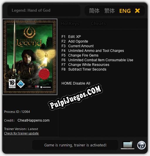 Legend: Hand of God: Cheats, Trainer +8 [CheatHappens.com]