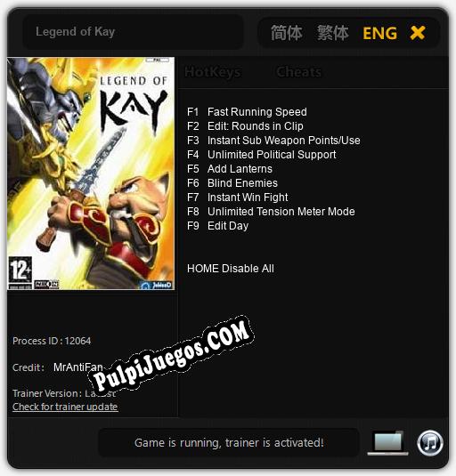 Legend of Kay: Treinador (V1.0.68)