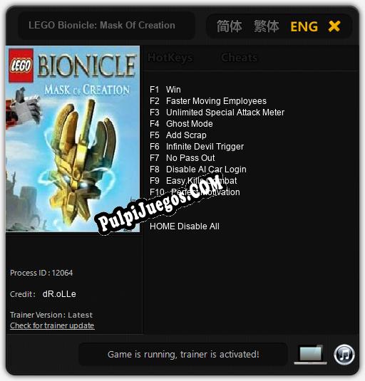 LEGO Bionicle: Mask Of Creation: Trainer +10 [v1.4]