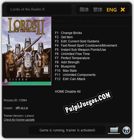 Entrenador liberado a Lords of the Realm II [v1.0.2]