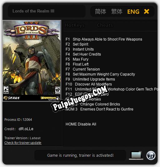 Entrenador liberado a Lords of the Realm III [v1.0.2]