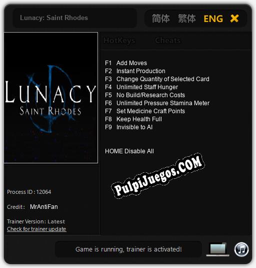 Lunacy: Saint Rhodes: Treinador (V1.0.91)