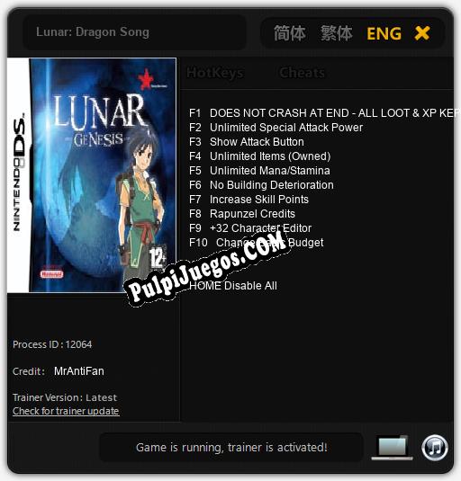 Lunar: Dragon Song: Treinador (V1.0.26)