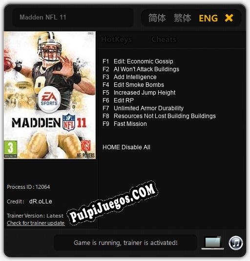 Madden NFL 11: Cheats, Trainer +9 [dR.oLLe]