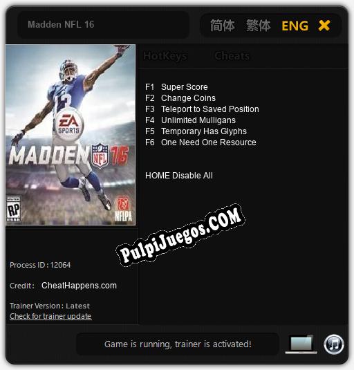 Madden NFL 16: Trainer +6 [v1.4]