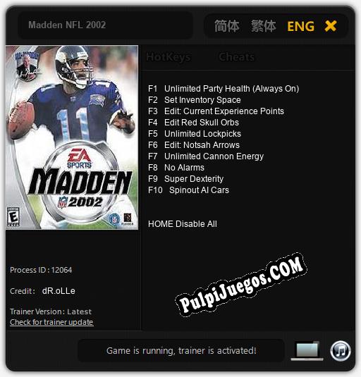 Madden NFL 2002: Cheats, Trainer +10 [dR.oLLe]