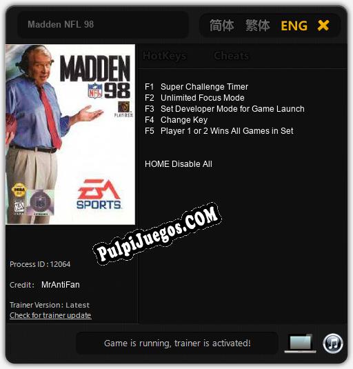 Madden NFL 98: Cheats, Trainer +5 [MrAntiFan]