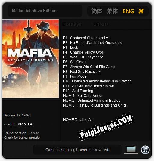 Mafia: Definitive Edition: Trainer +15 [v1.4]