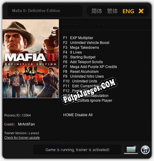 Mafia II: Definitive Edition: Treinador (V1.0.51)